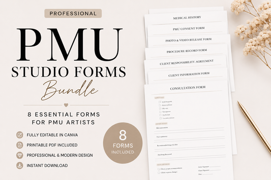 PMU Consent Forms Bundle | Permanent Makeup Client Forms | Canva Editable Templates | Microblading Forms | Beauty Business Documents
