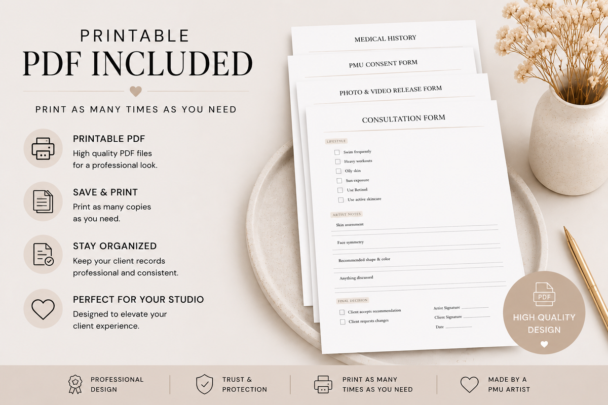 PMU Consent Forms Bundle | Permanent Makeup Client Forms | Canva Editable Templates | Microblading Forms | Beauty Business Documents