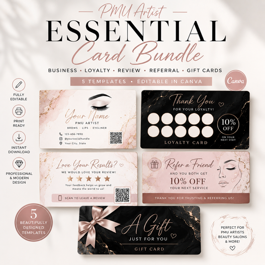 Beauty Business Card Bundle for Canva | Editable Business Card, Loyalty Card, Referral Card & Gift Card Templates