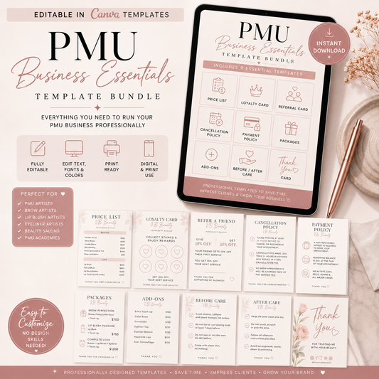 Ultimate Beauty Business Template Bundle for Canva | Price List, Client Guide, Policies & Loyalty Cards